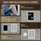 Return Air Filter Grille for 14x20 Ducts, Steel Air Vent Cover with