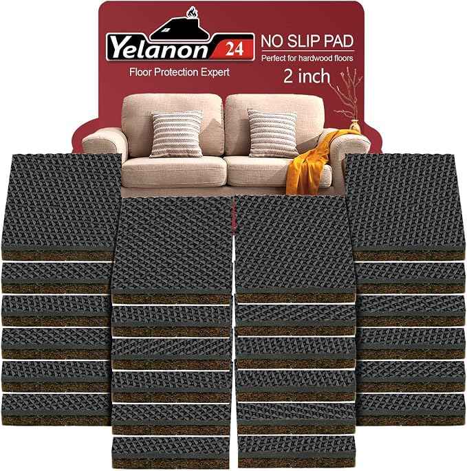 Yelanon Non Slip Furniture Pads -24 pcs 2’’ Furniture Grippers Hardwood Floors