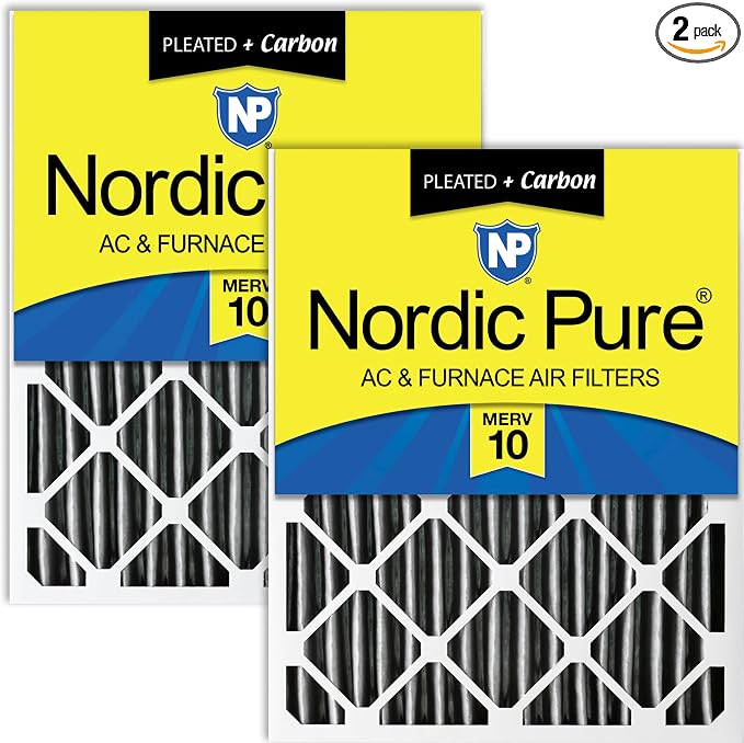 Nordic Pure 20x20x4 Furnace Air Filters MERV 10 Pleated + Carbon 2 Pack by NordicPure