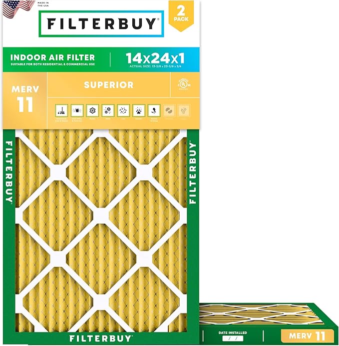 Filterbuy 14x24x1 Air Filter MERV 11 Superior Pet & Allergy Defense, by Filterbuy