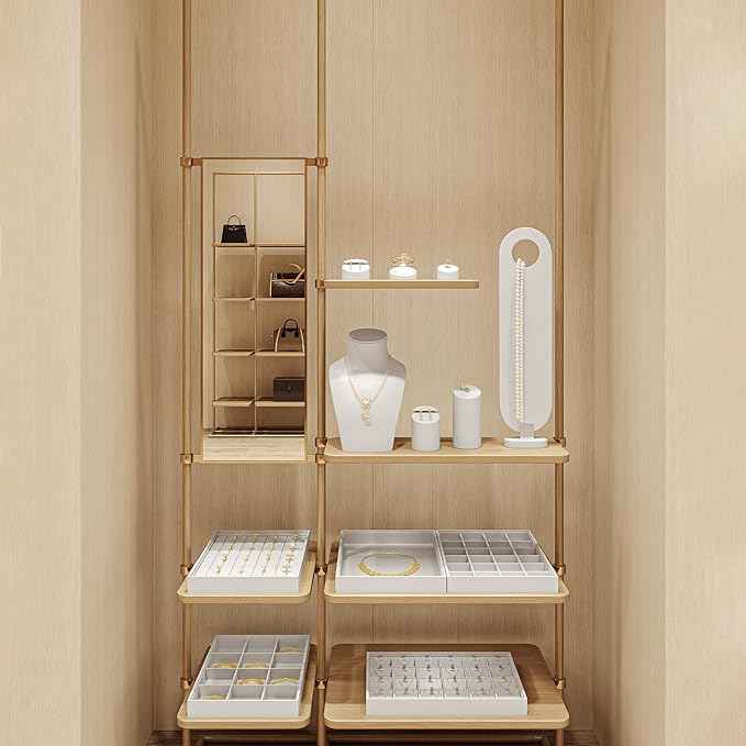 Oirlv Premium White Leather Stackable Jewelry Tray Flat Jewelry Organizer Tray