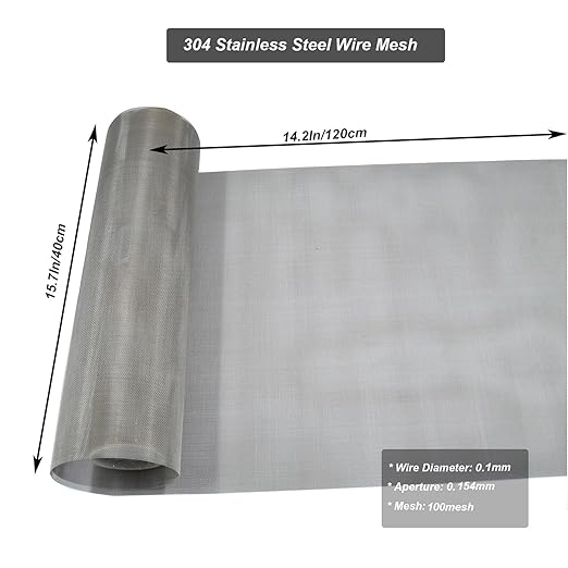304 Stainless Steel Mesh 100Mesh, 15.7"x47.2" Metal Mesh Screen, Woven Fine - Image 2