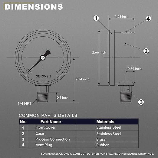 2-1/2" Dial Size, -30 inHg-0 Pressure Gauge, Glycerin Liquid Filled, 1/4" NPT - Image 5