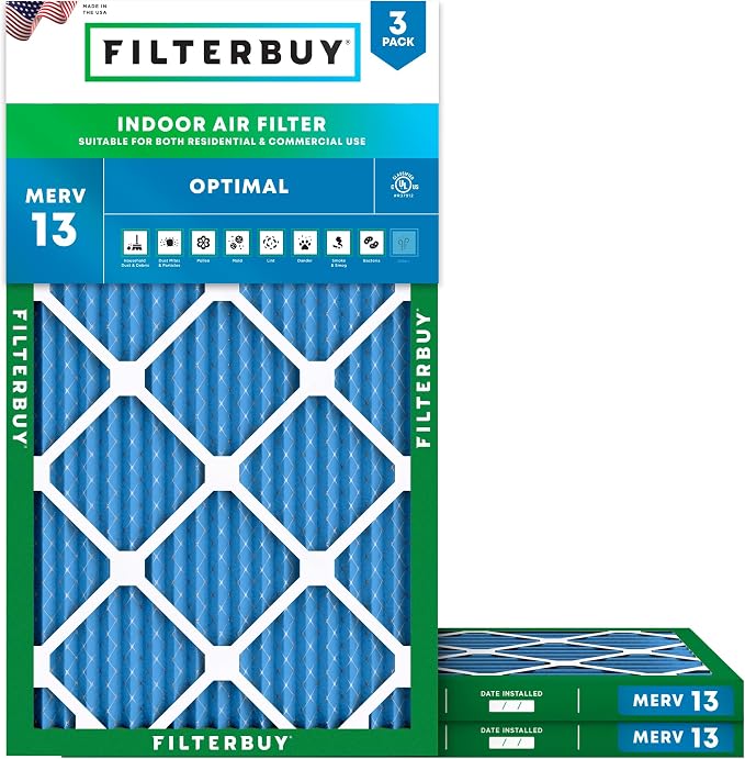 Filterbuy 12x25x1 Air Filter MERV 13 Optimal Smoke & Allergy Defense, by Filterbuy