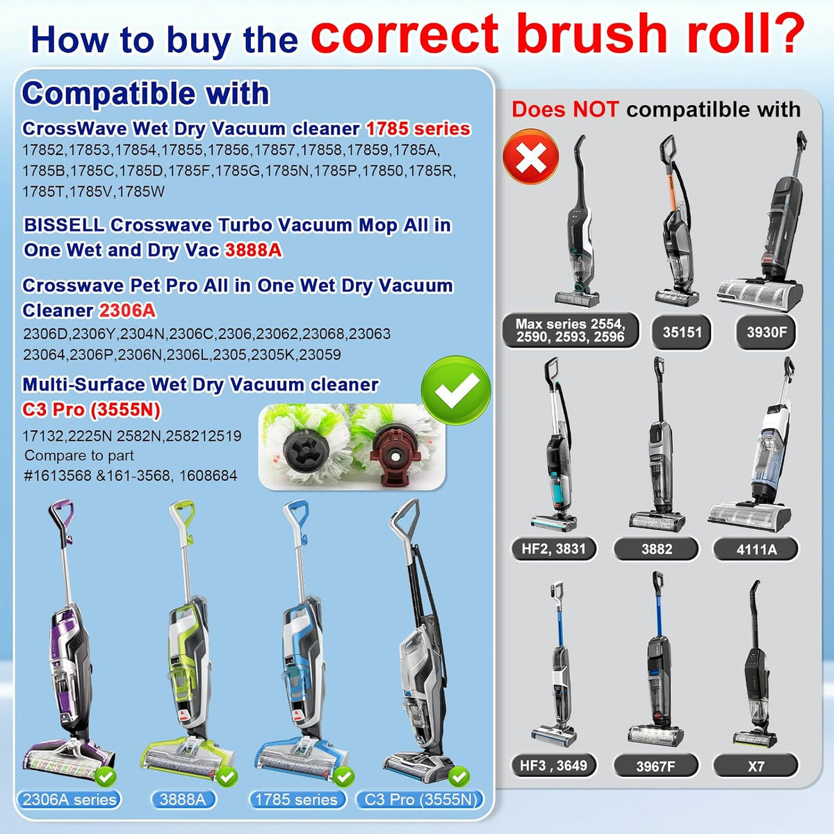 Brush Roller Filter Replacement Parts for Bissell CrossWave Pet Pro