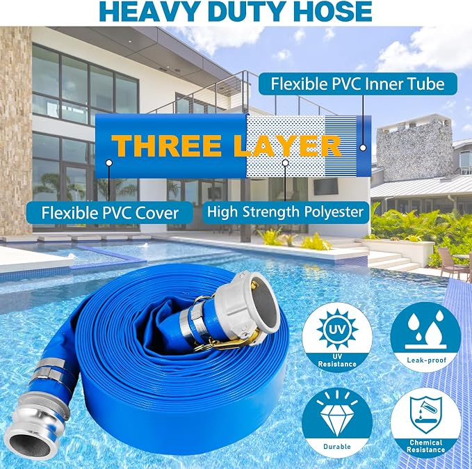 1.5" x 100 Ft Discharge Hose, Heavy Duty PVC Lay Flat Water Backwash Hose - Image 3