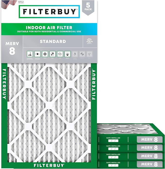 Filterbuy 13.5x29.5x1 Air Filter MERV 8 Essential Dust & Allergy Defense by Filterbuy