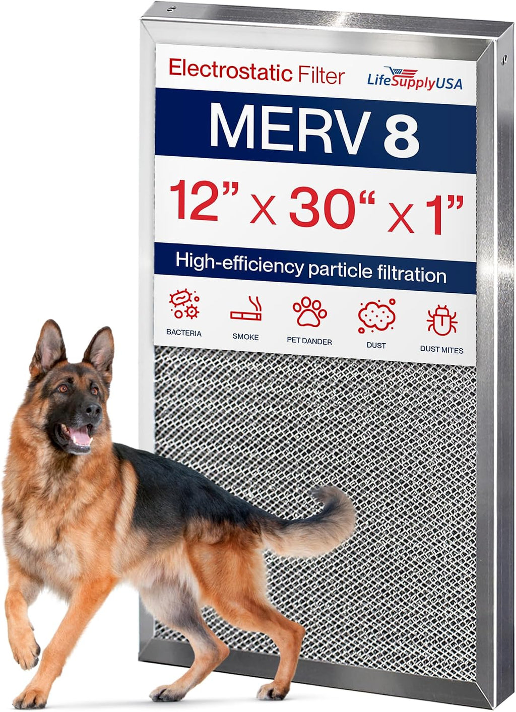 12x30x1 Electrostatic Air Filter, MERV 8, Washable, Reusable Furnace
