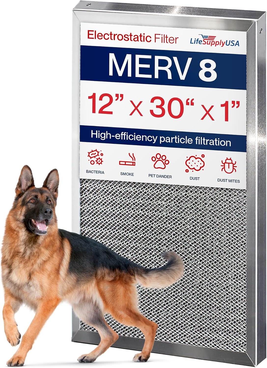 12x30x1 Electrostatic Air Filter, MERV 8, Washable, Reusable Furnace