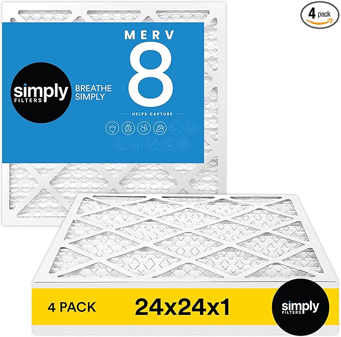 Simply 24x24x1 Air Filter, Merv 8, 4 Pack, by SimplyFilters
