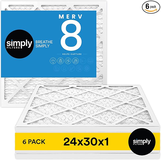 Simply 24x30x1 Air Filter, Merv 8, 6 Pack, by SimplyFilters