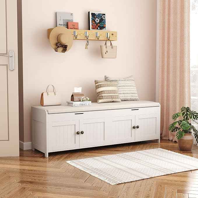 HOMEFORT 54.4" Shoe Bench with Lift Top Storage, Entryway Bench with Cushioned