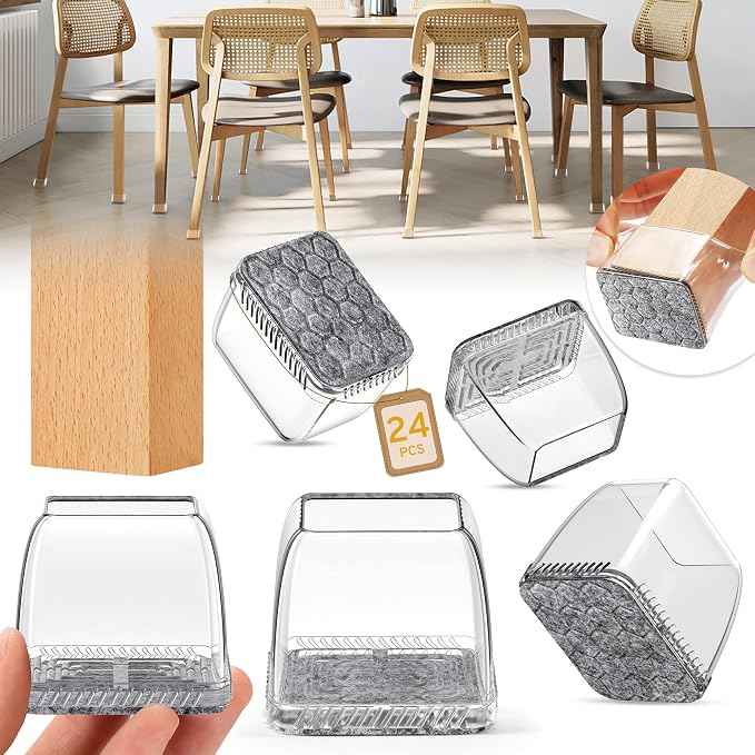 24PCS Rectangular Chair Leg Floor Protectors, Furniture Sliders, Non-Slip Felt