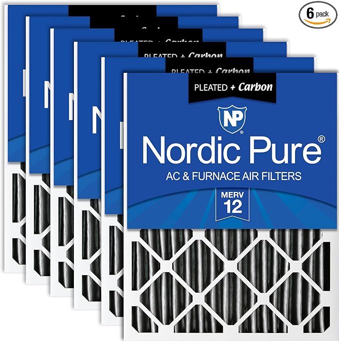 Nordic Pure 20x20x4 Pleated Air Filter MERV 12 Plus Carbon 6 Pack by NordicPure