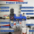 NEWPO 1/4" NPT Compressed Air Filter Regulator Lubricator Combo, Water/Oil Trap - Image 4