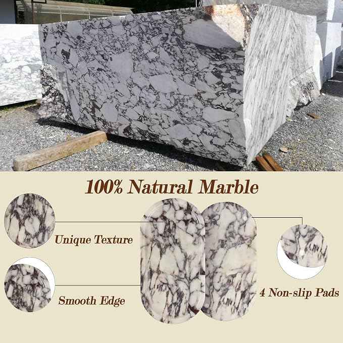 100% Real Natural Marble Tray for Bathroom, Luxury Calacatta Viola Stone Vanity