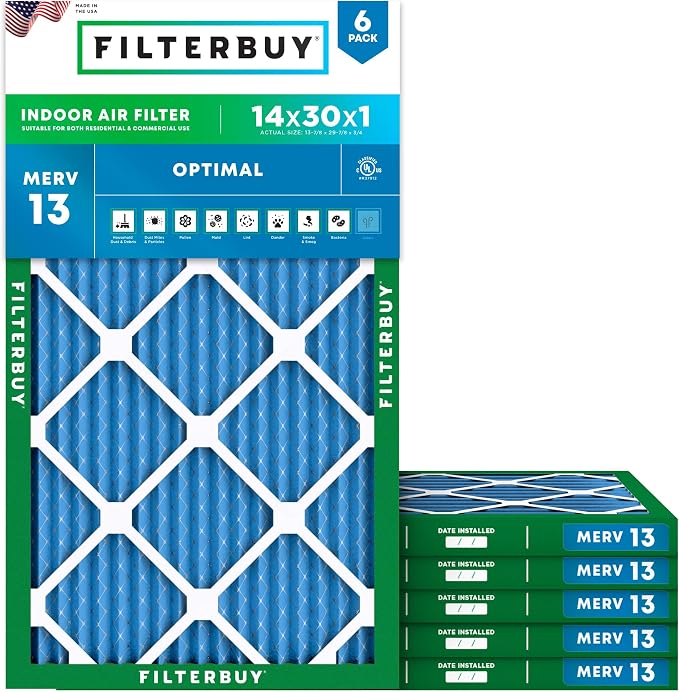 Filterbuy 14x30x1 Air Filter MERV 13 Optimal Smoke & Allergy Defense, by Filterbuy