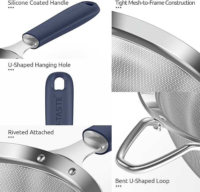 U-Taste Small Fine Mesh Strainer: 18/8 Stainless Steel 3.35in 30 Mesh Kitchen - Image 6