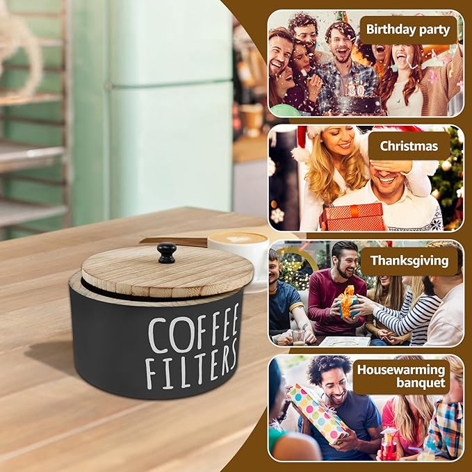 Coffee Filter Holder, Wooden Large Capacity Rustic Coffee Filter Storage Case - Image 7