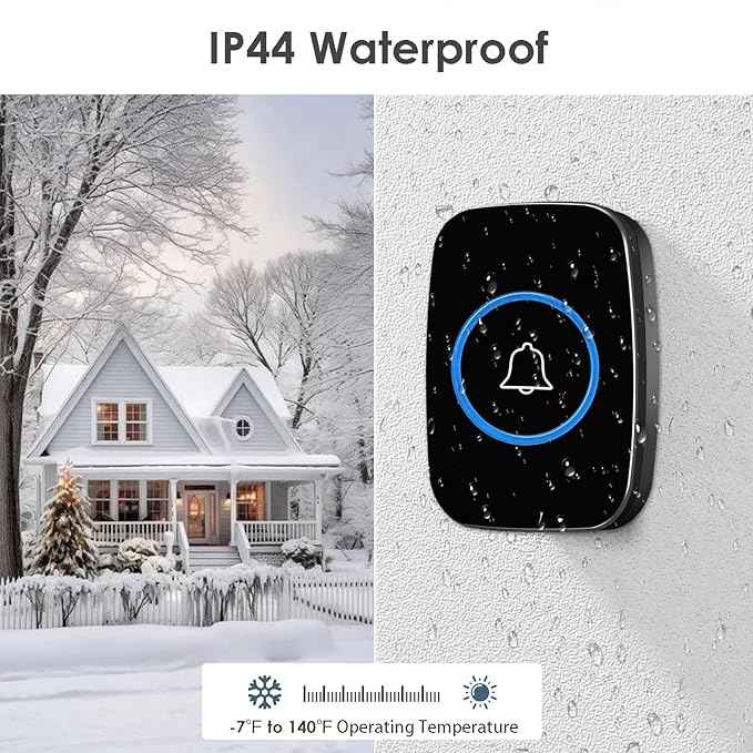 Wireless Doorbell, FullHouse Waterproof Door Bell Kit, Distinguish Front and