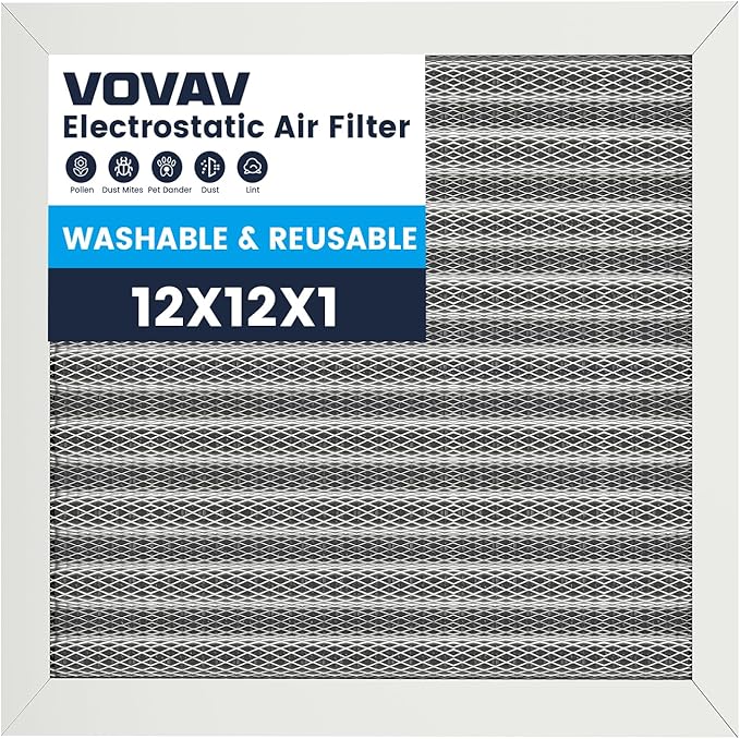 12x12x1 Air Filter-MERV 8, Washable & Reusable Electrostatic Air Filter by VOVAV