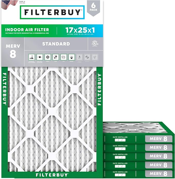Filterbuy 17x25x1 Air Filter MERV 8 Essential Dust & Allergy Defense, by Filterbuy