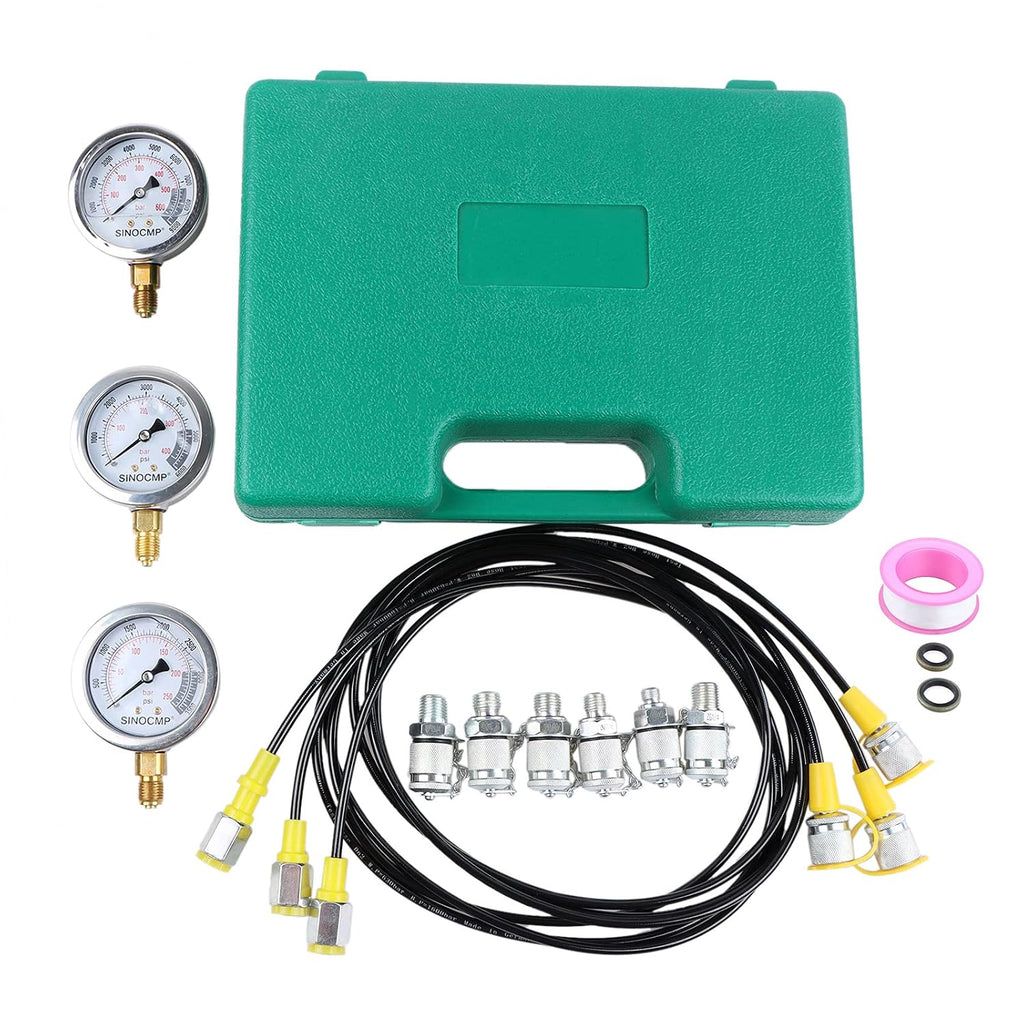 Hydraulic Pressure Gauge Kit 3Pcs 25MPa 40MPa 60MPa with Test Hoses