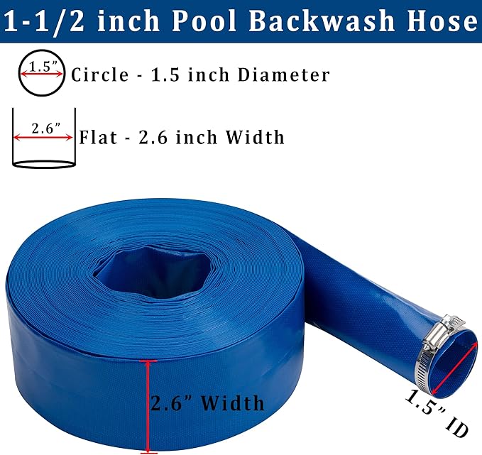 1-1/2 in x 25 ft Pool Backwash Hose Heavy Duty Drain Discharge PVC Lay flat - Image 2