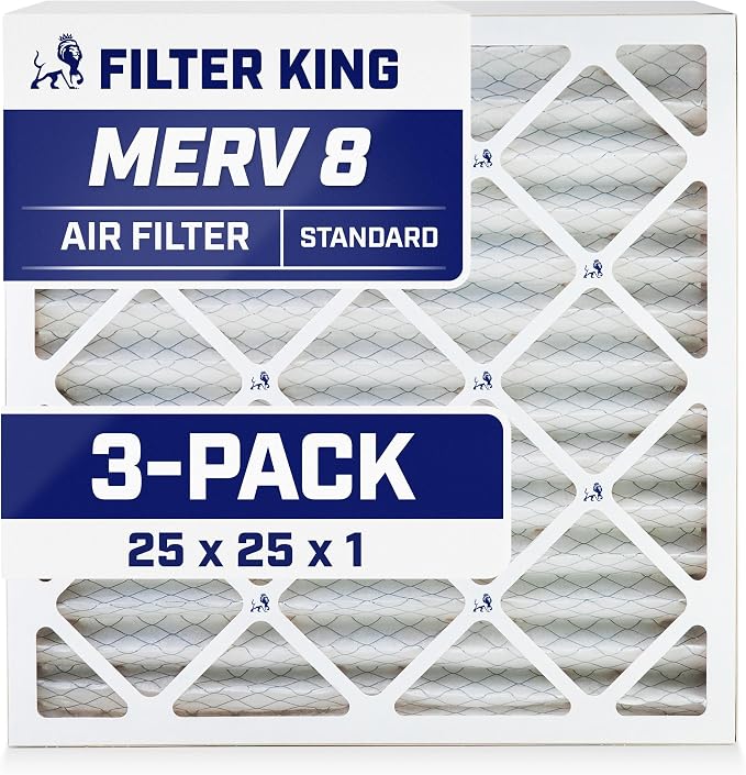 Filter King 25x25x1 Air Filter | 3-PACK | MERV 8 | HVAC Pleated AC Furnace by FilterKing