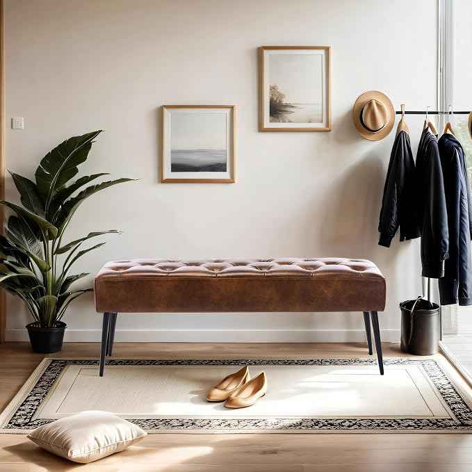 DUHOME Button-Tufted Ottoman Bench, Upholstered Bedroom Benches Leather