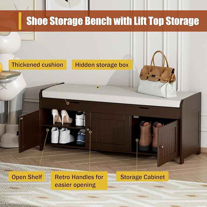 HOMEFORT 41.3" Shoe Bench with Lift Top Storage, Entryway Bench with Cushioned