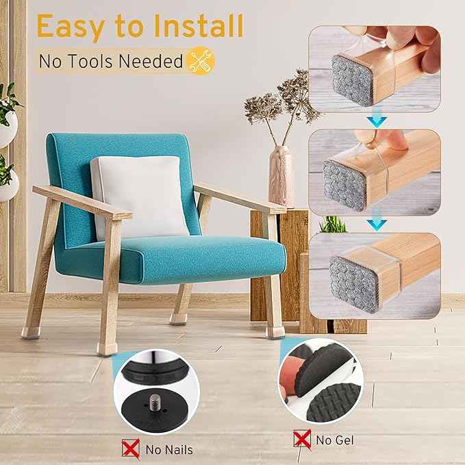 24PCS Rectangular Chair Leg Floor Protectors, Furniture Sliders, Non-Slip Felt
