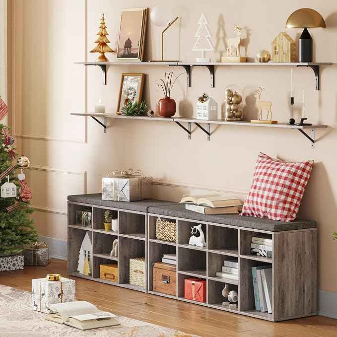 DINZI LVJ Shoe Bench, 9 Cubbies Shoe Organizer