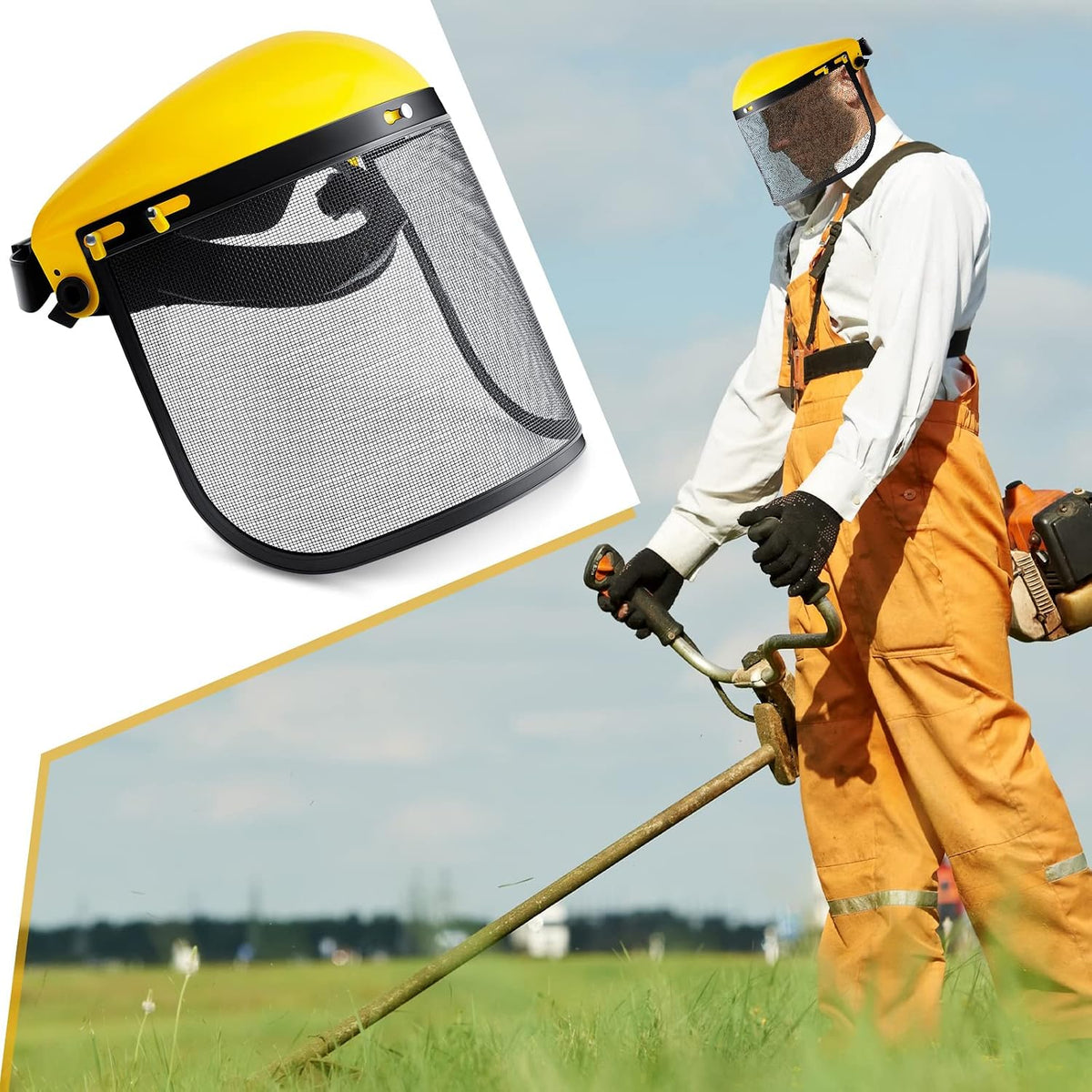 8 Pcs Mesh Face Shield for Weed Whacking Mower Protection, Yellow