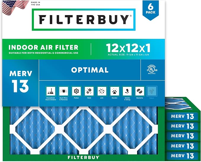 Filterbuy 12x12x1 Air Filter MERV 13 Optimal Smoke & Allergy Defense, by Filterbuy