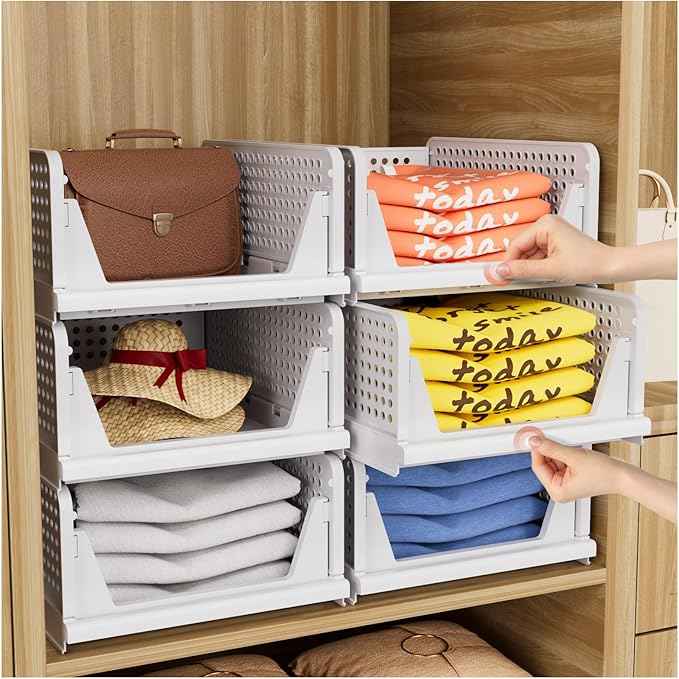 CTSNSLH 5 Pack Closet Organizers Storage Box, Closet Storage Stackable Storage