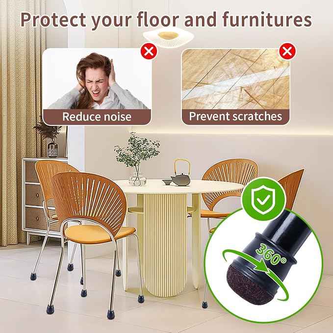 Ezprotekt 24 Pcs Extra Small Chair Leg Floor Protectors, Silicone Felt Chair
