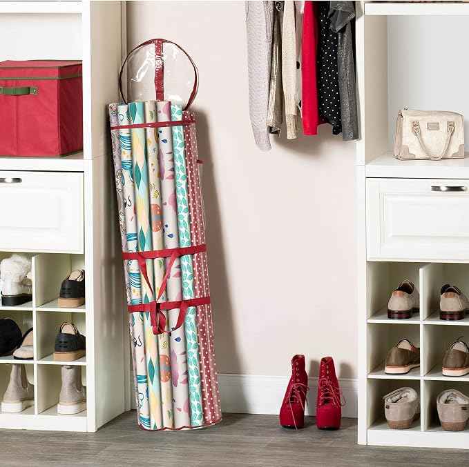 ZOBER Round Christmas Gift Wrapping Paper Organizer Storage