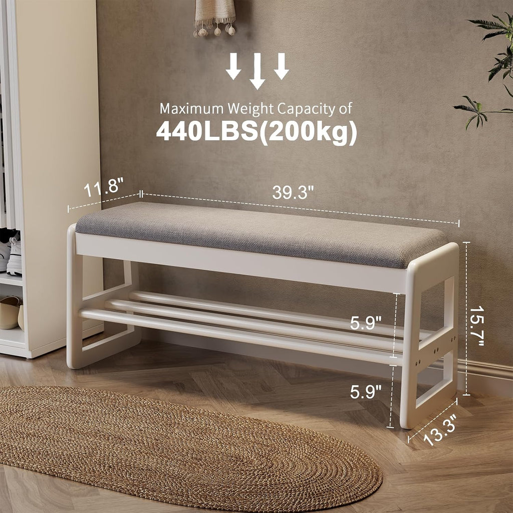 AQIMUELE Shoe Bench with Storage, Wooden 2 Tiers with Flip-Top