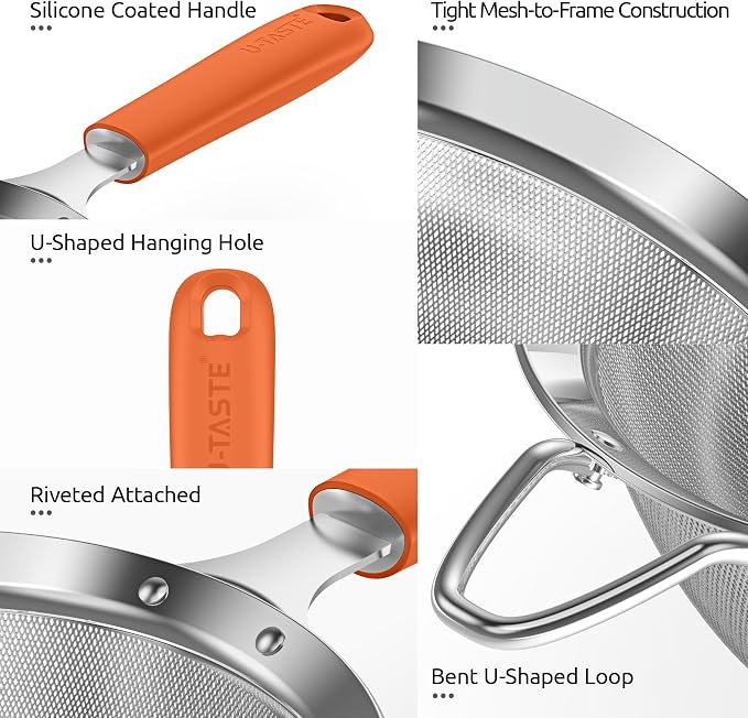 U-Taste Medium Fine Mesh Strainer: 18/8 Stainless Steel 4.73in 30 Mesh Kitchen - Image 6