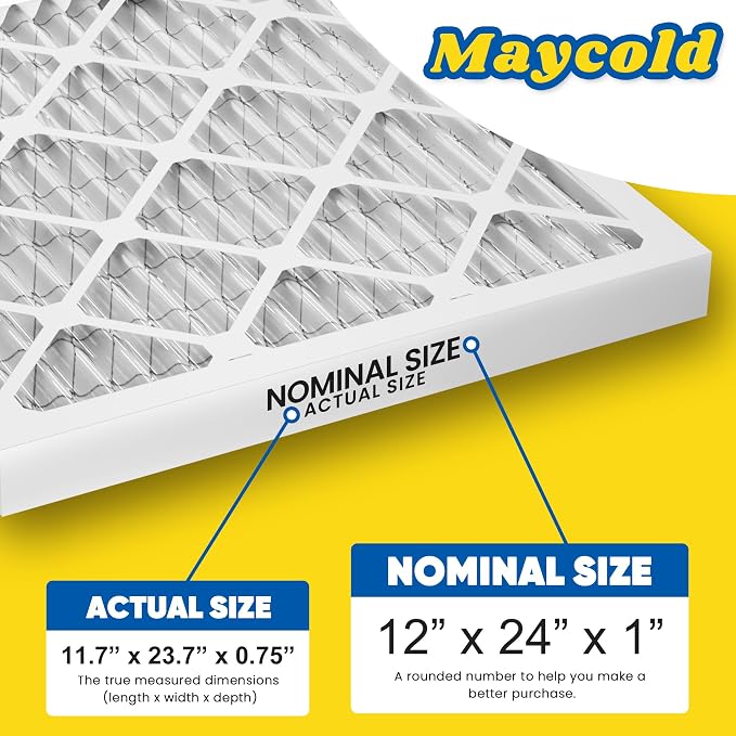Maycold MERV 8 12x24x1 Furnace Air Filters, Pleated HVAC AC Filters – Actual - Image 3