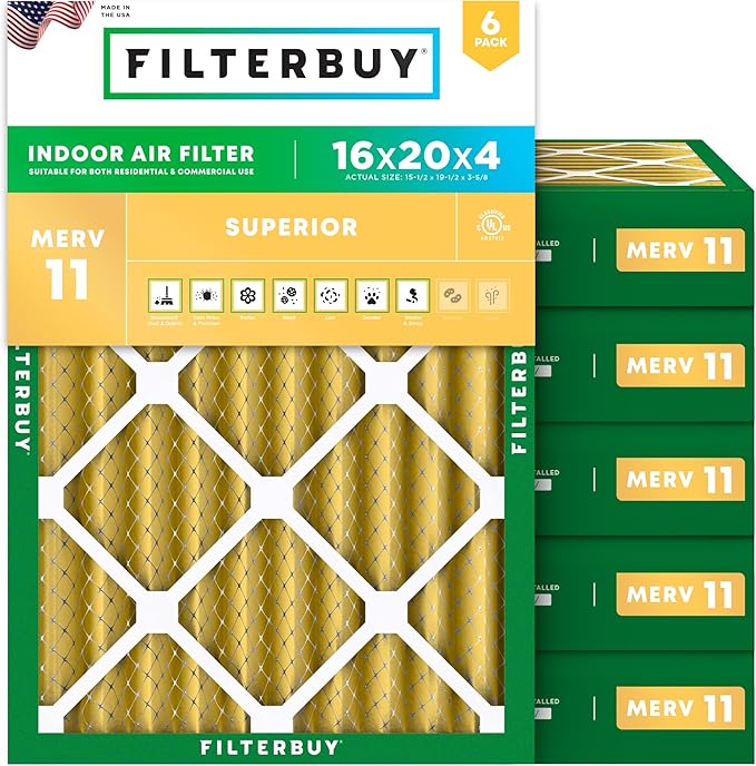 Filterbuy 16x20x4 Air Filter MERV 11 Superior Pet & Allergy Defense, by Filterbuy