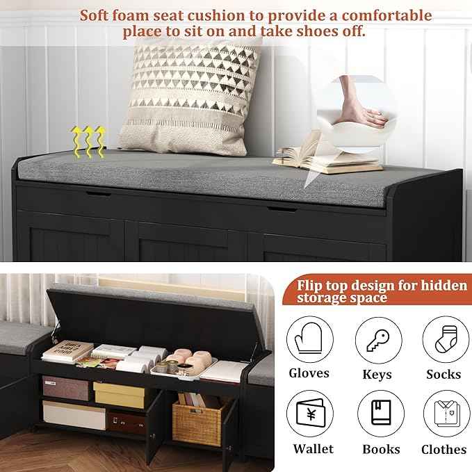 HOMEFORT 41.3" Shoe Bench with Lift Top Storage, Entryway Bench with Cushioned