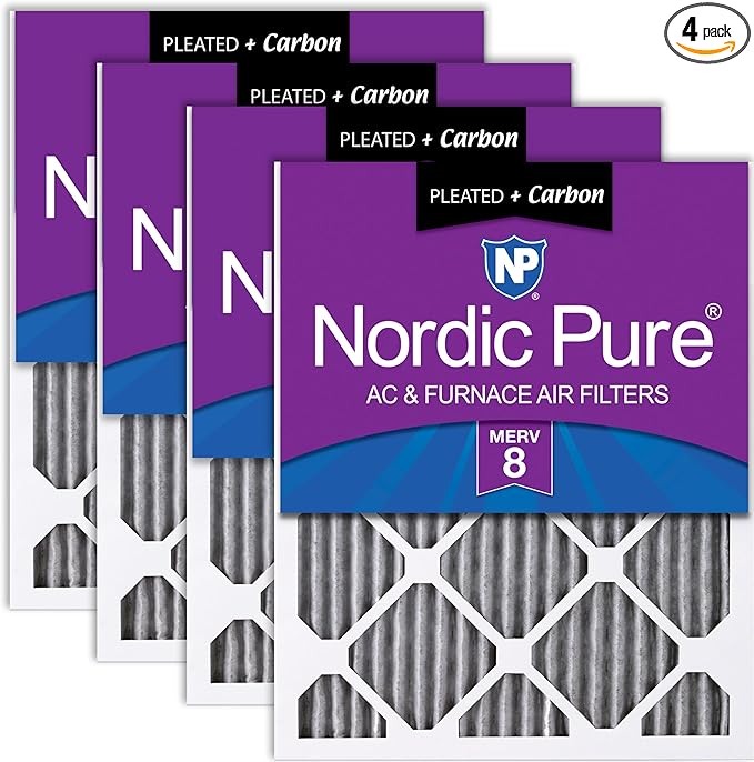 Nordic Pure 20x20x1 Furnace Air Filters MERV 8 Pleated Plus Carbon 4 Pack by NordicPure