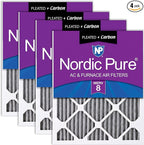 Nordic Pure 25x25x1 Furnace Air Filters MERV 8 Pleated Plus Carbon 4 Pack by NordicPure