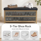 Shoe Rack Bench with Leather Cushion, 2 Tier Solid Wood Storage Bench