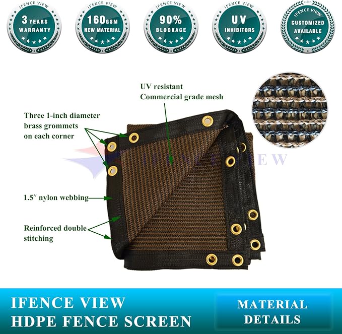 Ifenceview 6'x1' to 6'x100' Brown Shade Cloth Panels Fence Privacy Screen - Image 3