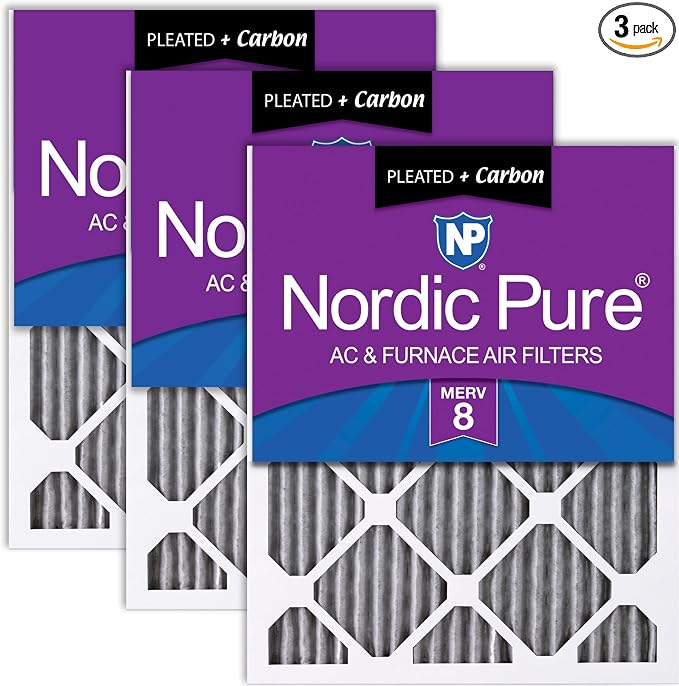 Nordic Pure 18x18x1 Furnace Air Filters MERV 8 Pleated Plus Carbon 3 Pack by NordicPure