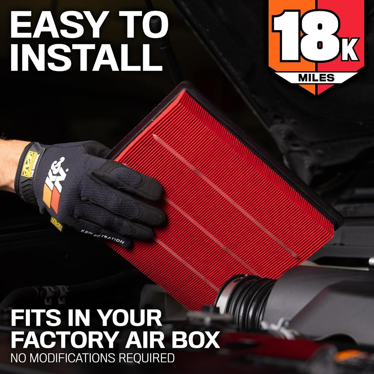 K&N Engine Air Filter:Long Life 18,000 Mile Replacement