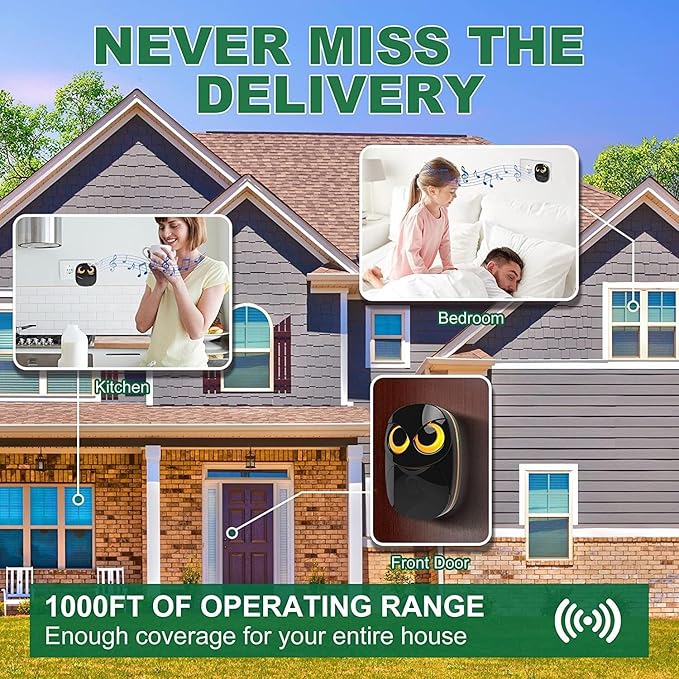 Wireless Doorbell, Cute Owl Doorbell Weatherproof IP55 Outdoor Remote Push - Image 6